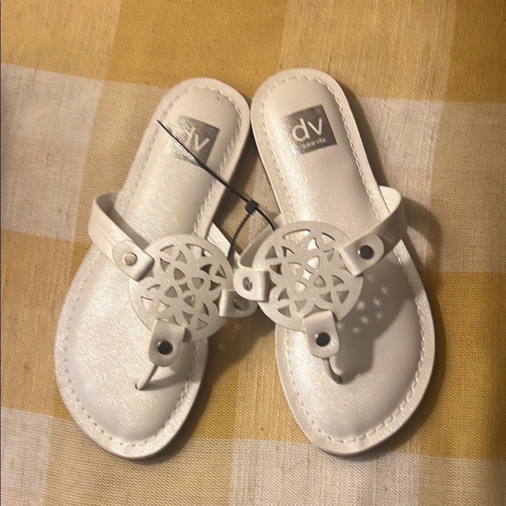 DV by Dolce Vita White Sandals with Ornate Medallion